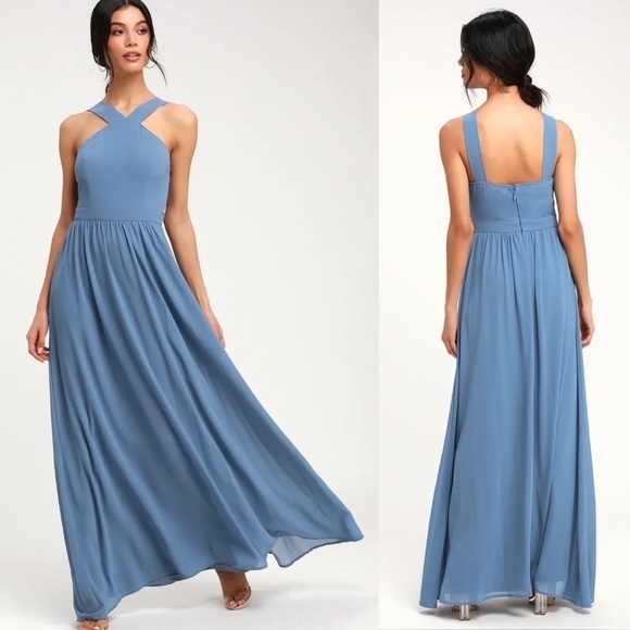 NWT‎ Lulus Air of Romance Maxi Dress in Slate Blue Size Large - Picture 1 of 8
